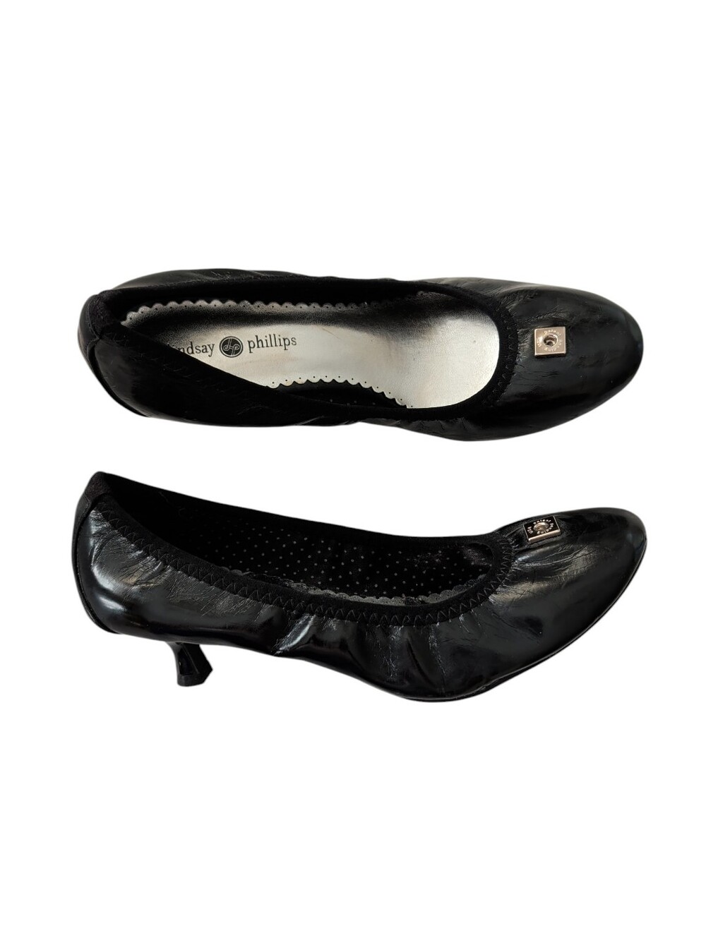 Lindsay Phillips "Isabel" Patent Kitten Heels 7M Black (No Snaps)